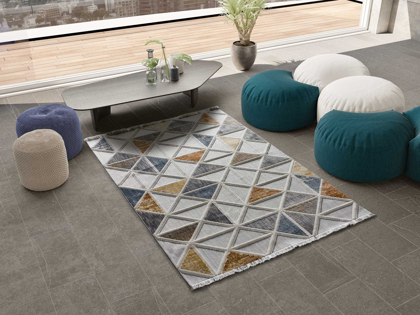 Moma Alfombra geométrica con relieve y flecos Broadway 4840 Multi ambiente