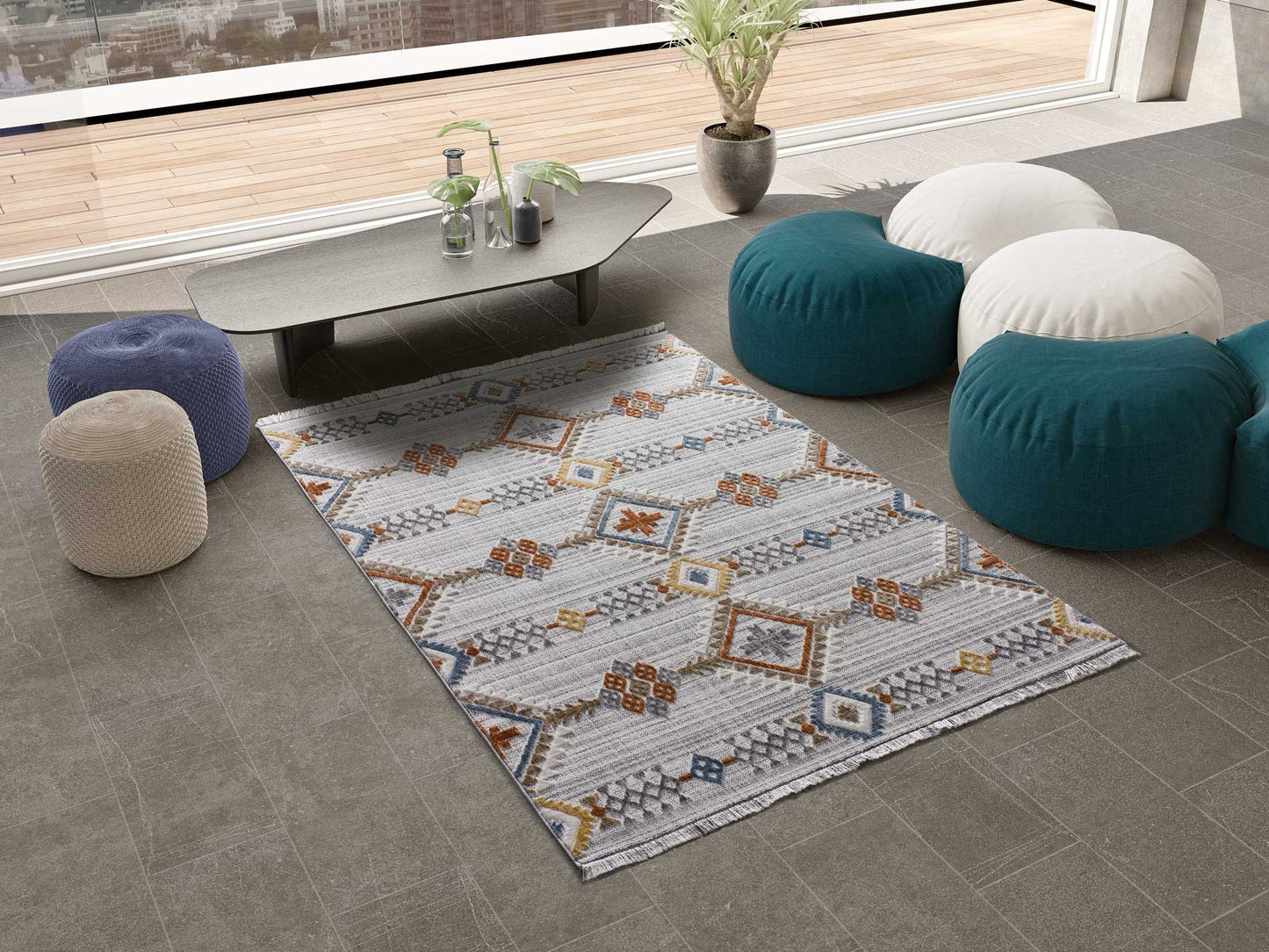 Moma Alfombra étnica con relieve y flecos Broadway 5183 Multi ambiente
