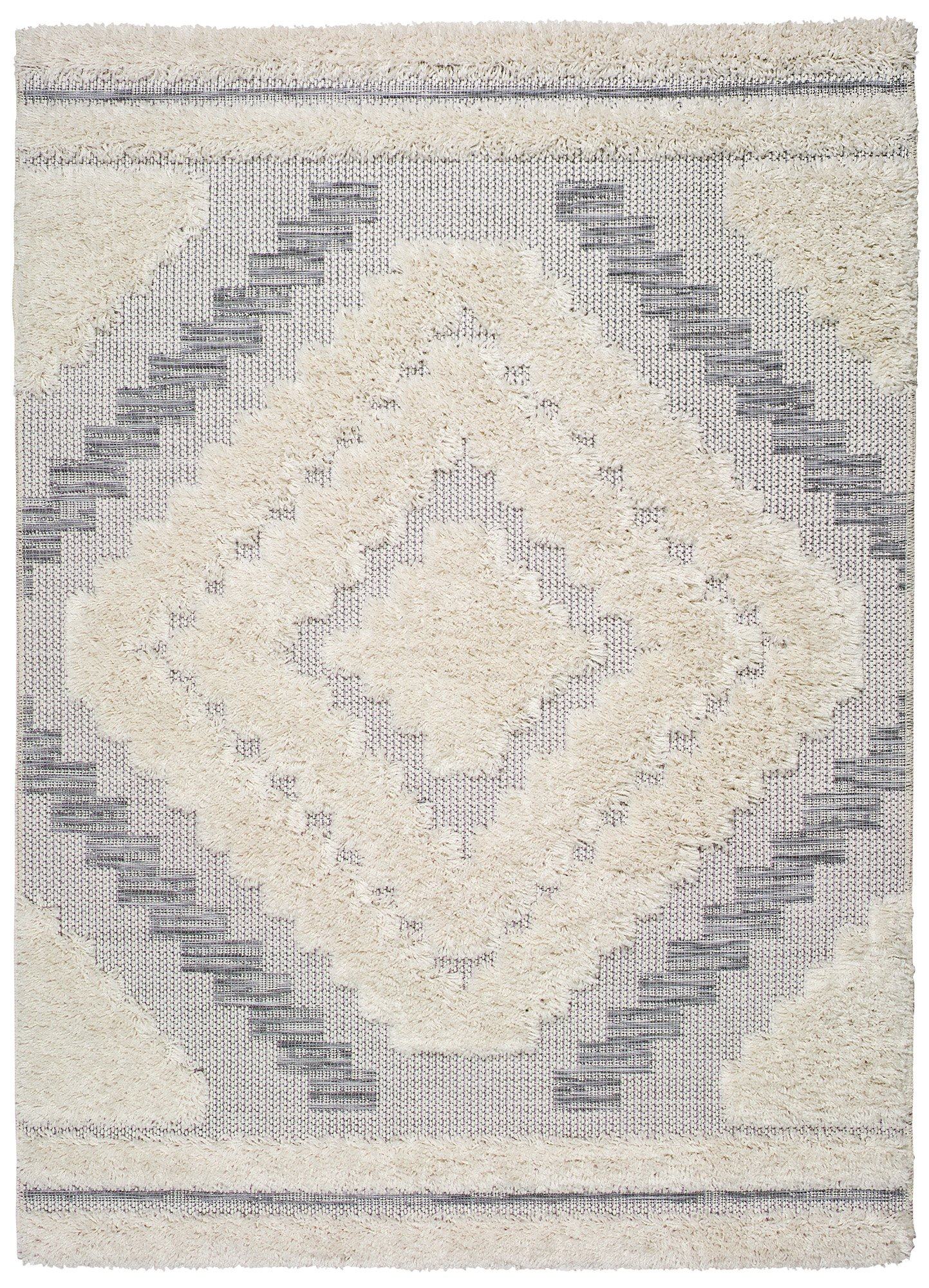 Moma Alfombra shaggy étnica Cheroky 9052 Blanco