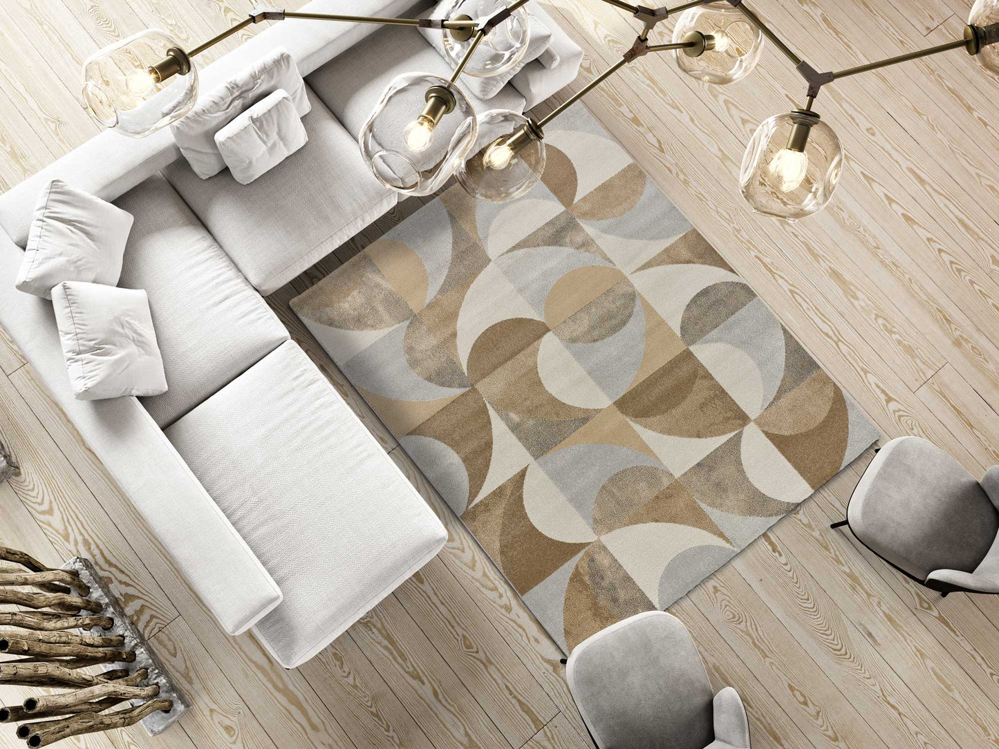 Moma Alfombra geométrica Cream 12651 Beige ambiente