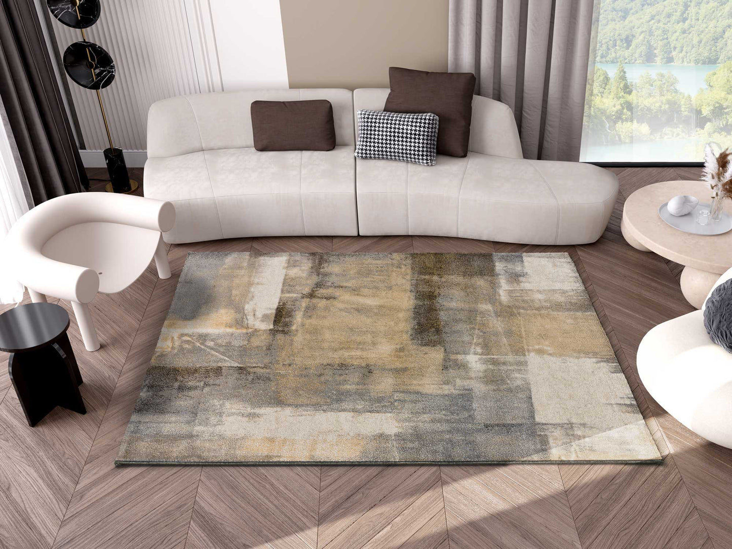Moma Alfombra abstracta Cream 12657 Beige ambiente