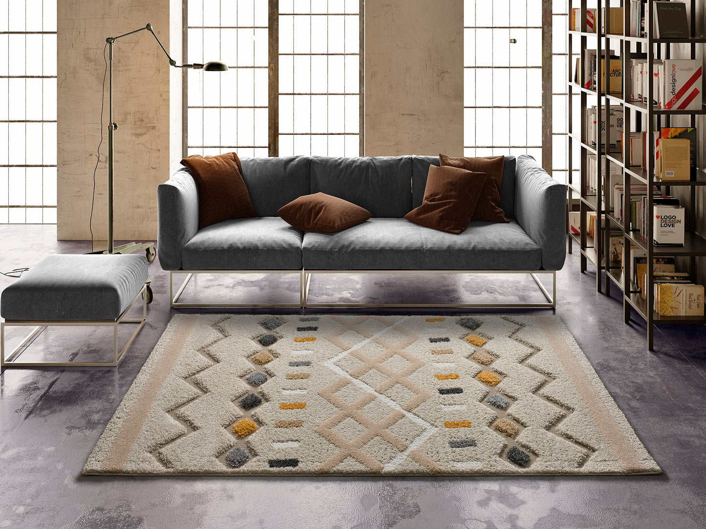 Moma Alfombra étnica con relieve Enya 8670 Multicolor ambiente