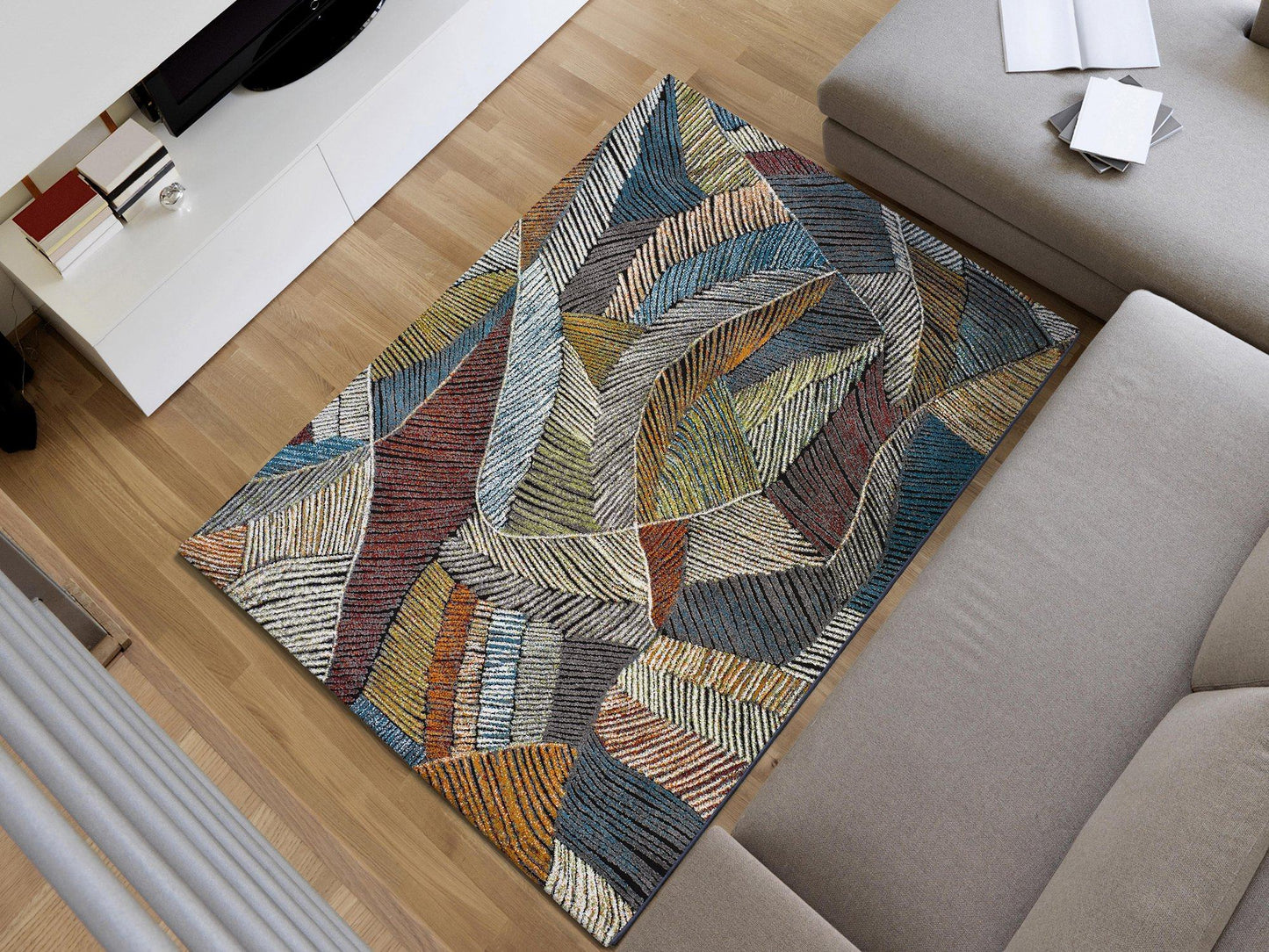 Moma Alfombra geométrica con hojas Koby 22869 Multicolor Ambiente