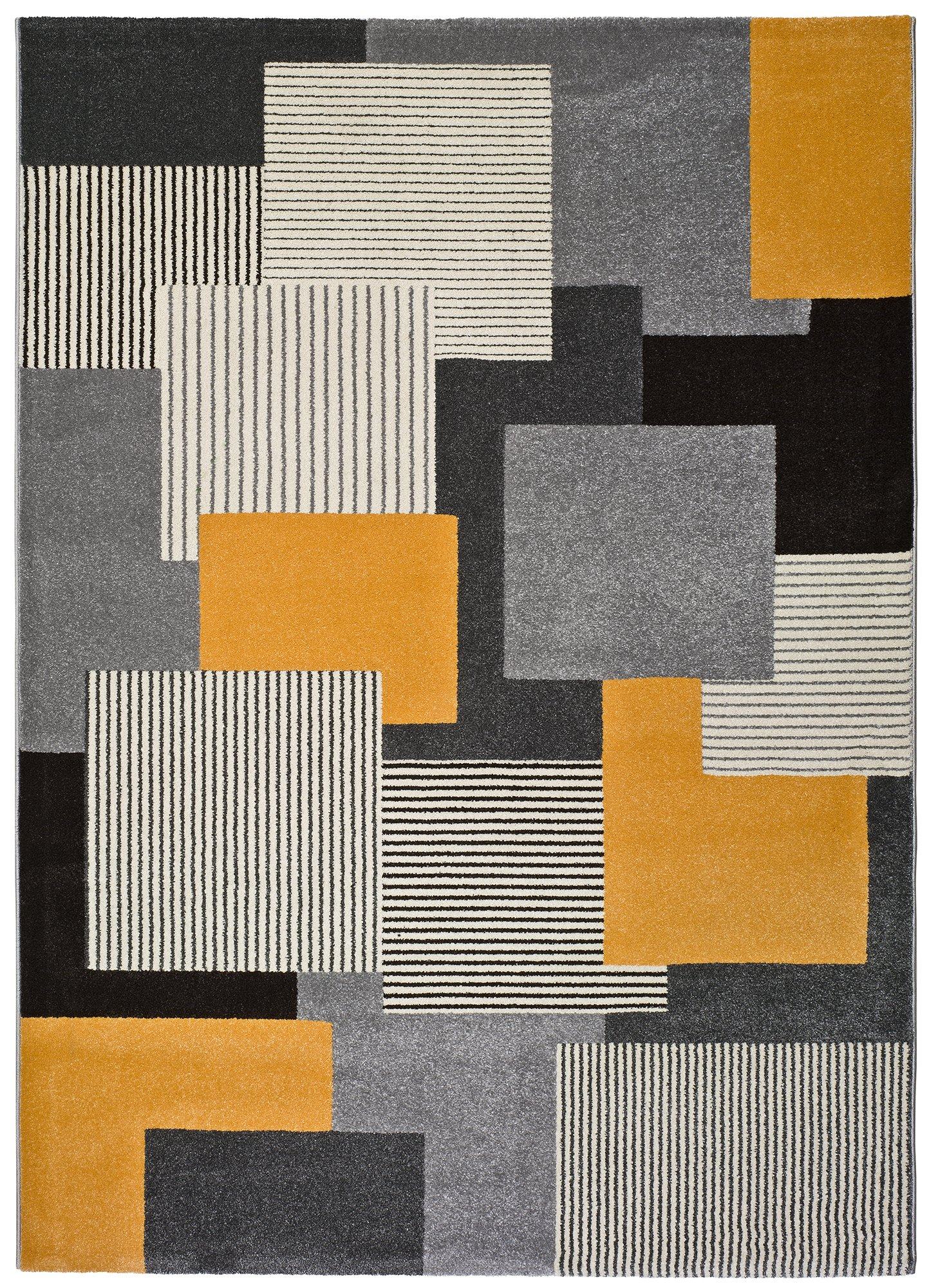 Moma Alfombra geométrica Leo 12158 gris y mostaza