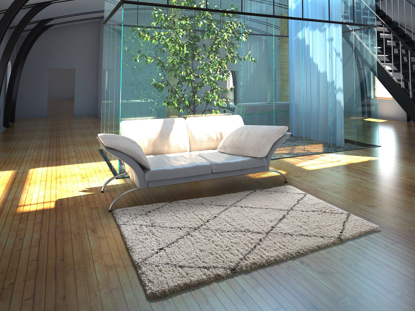 Moma Alfombra shaggy rombos Lynn 7902 blanco ambiente