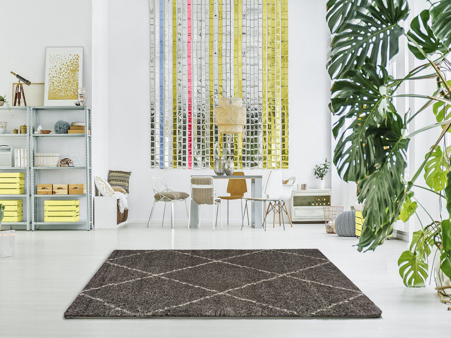 Moma Alfombra shaggy rombos Lynn 7902 gris ambiente