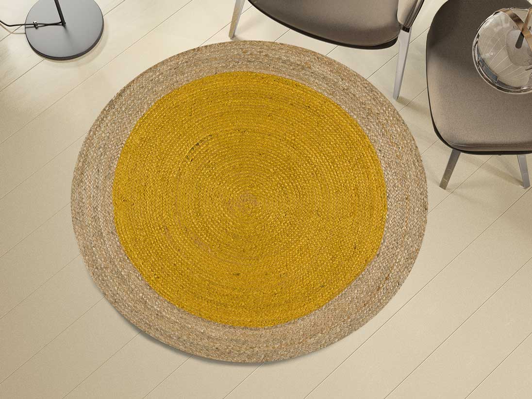 Moma Alfombra redonda de yute Mahon 396 mostaza ambiente