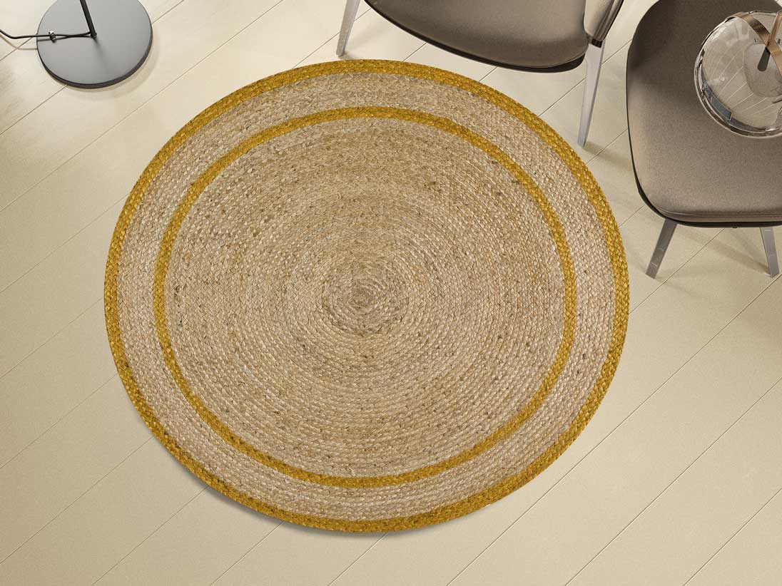 Moma Alfombra redonda de yute Mahon 397 Mostaza ambiente