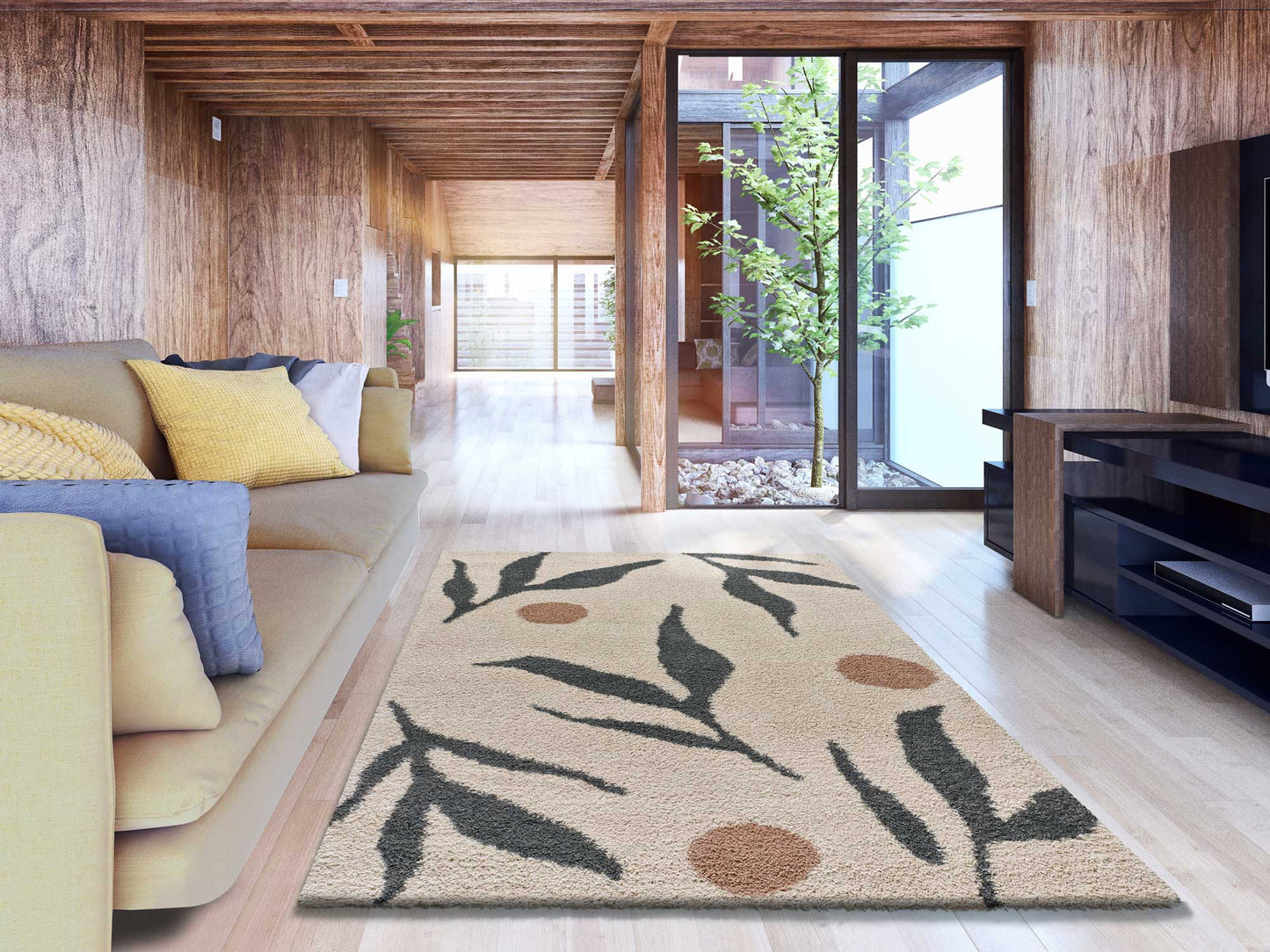 Moma Alfombra geométrica de pelo alto y colores empolvados Maris 62623 Multicolor ambiente