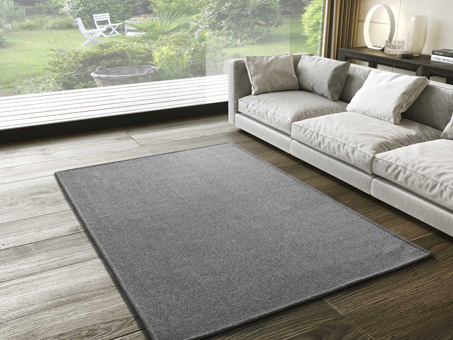 Moma Alfombra Saffi Liso Gris ambiente