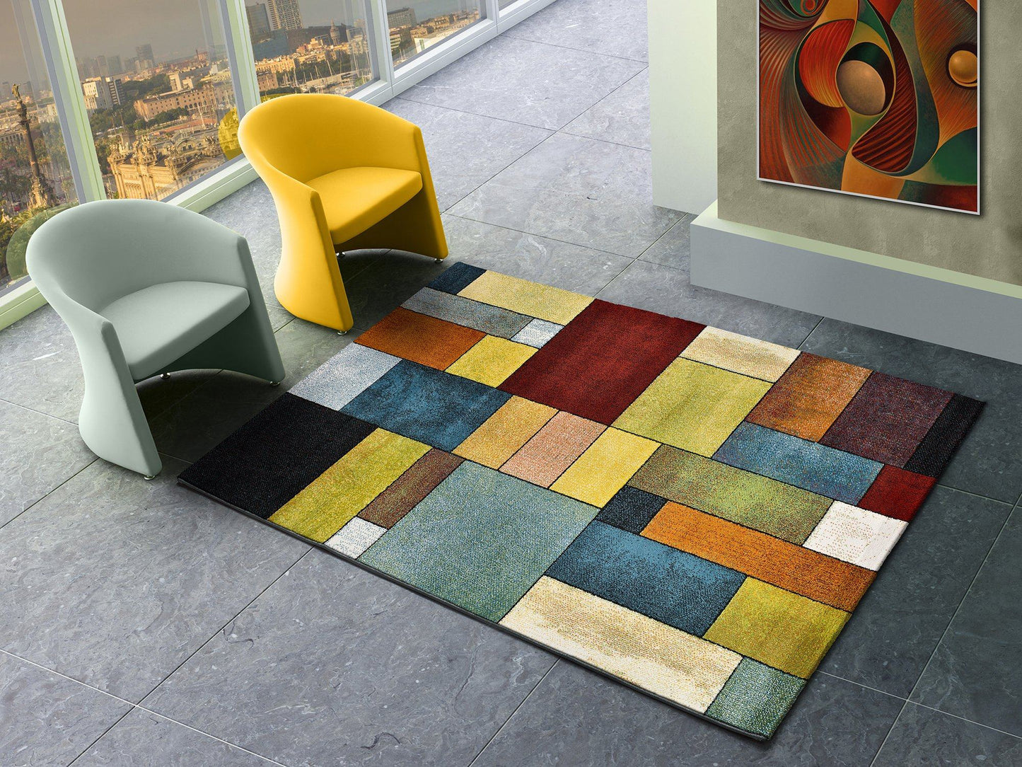 Moma Alfombra geométrica Sandra 22967 Multicolor Ambiente