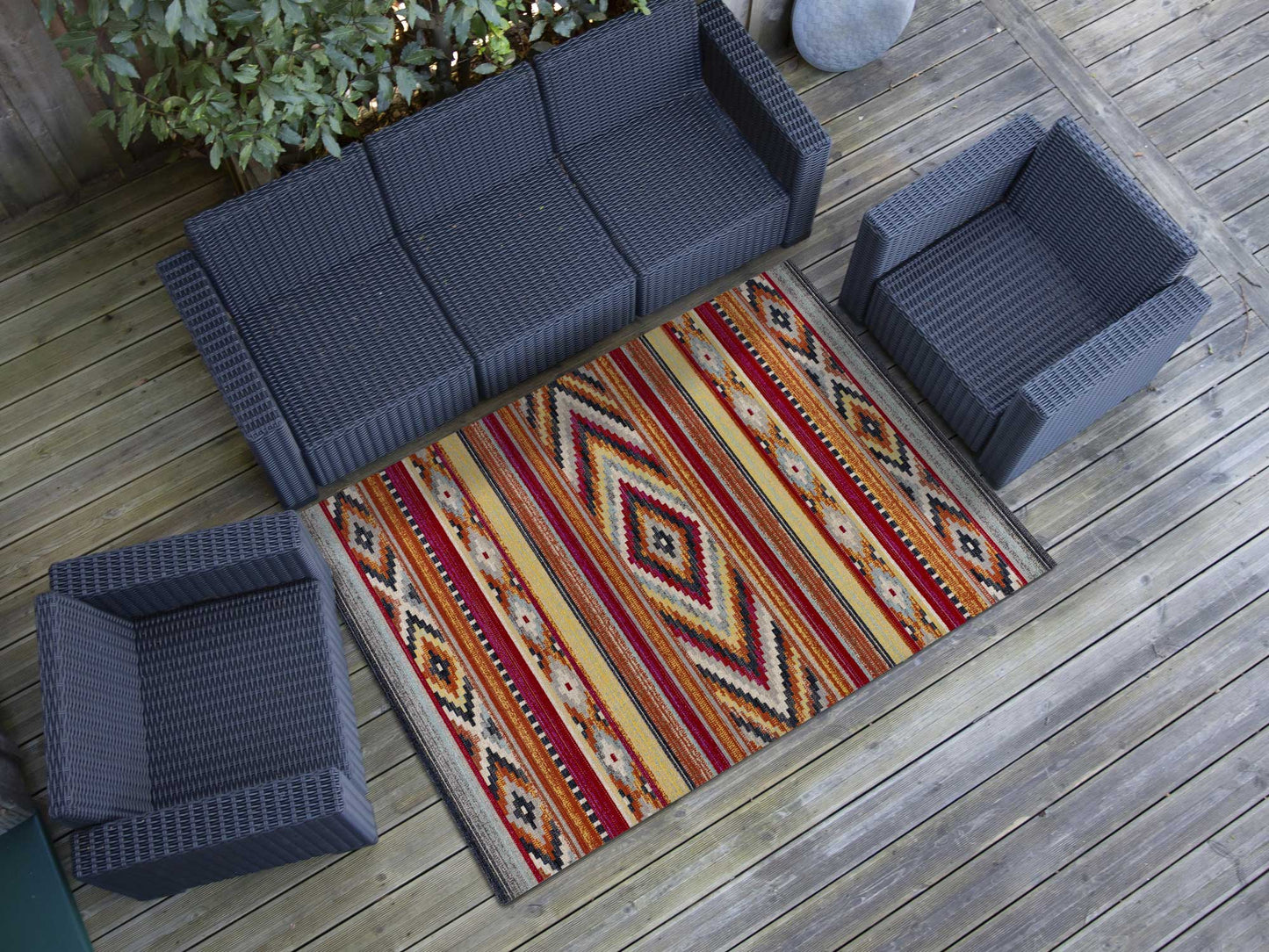 Moma Alfombra de exterior-interior estilo étnico Sassy 4212 Multi ambiente
