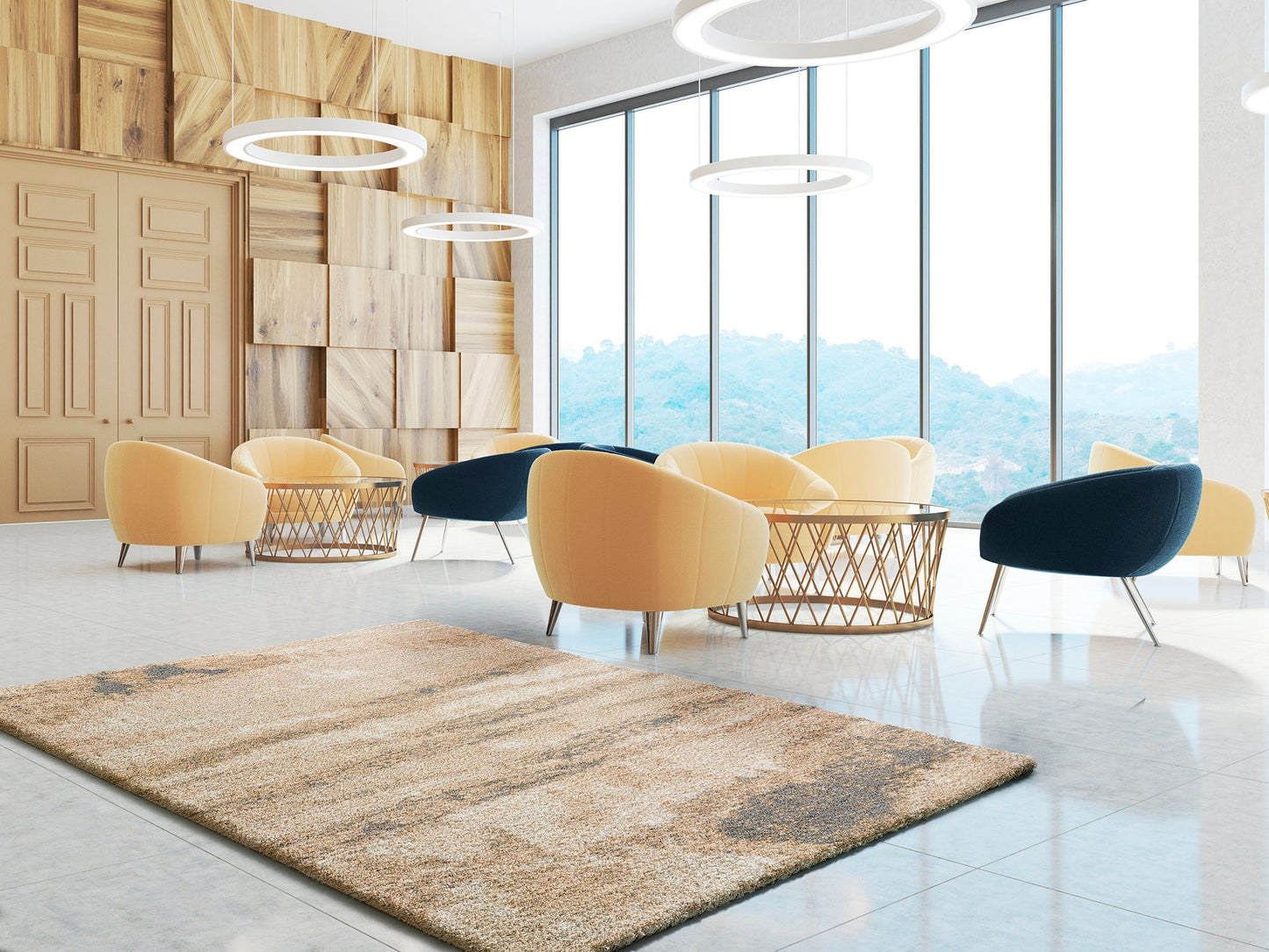 Moma Alfombra étnica con relieve Serene 8689 Beige ambiente
