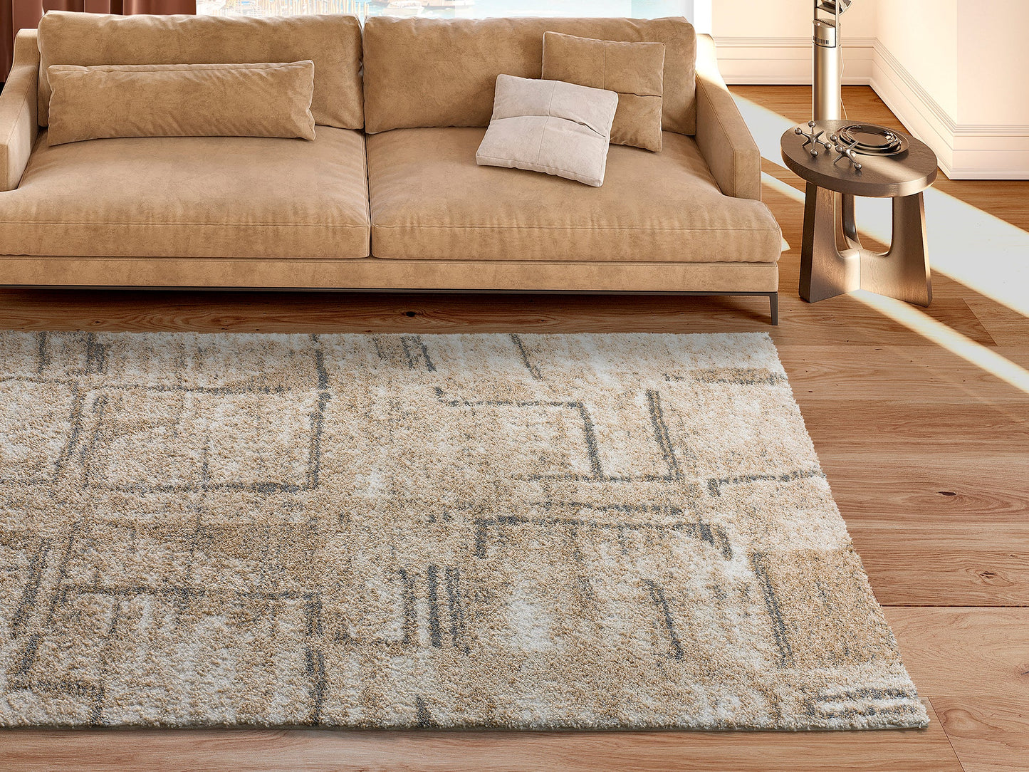 Moma Alfombra étnica con relieve Serene 8696 Beige ambiente zoom