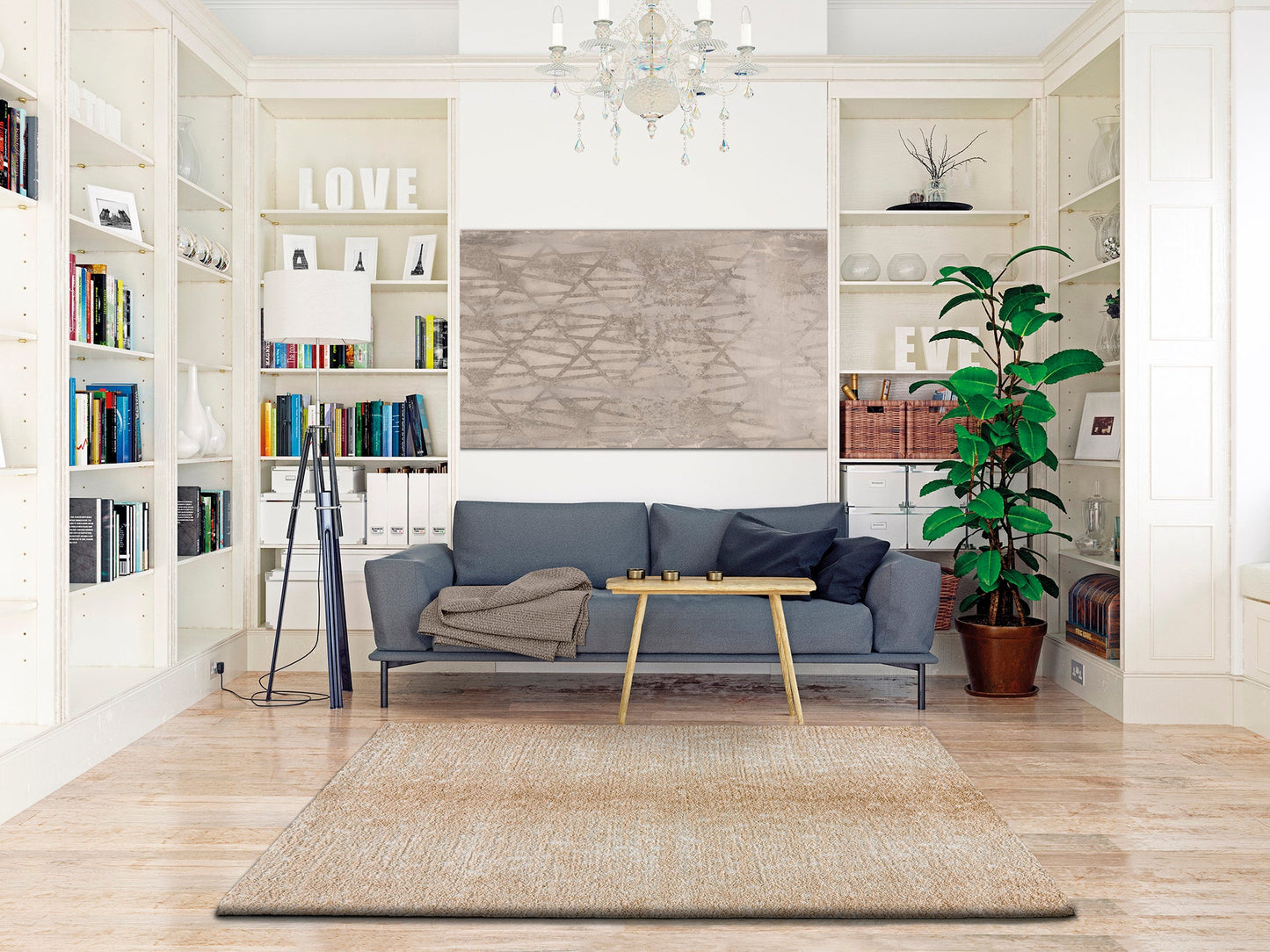 Moma Alfombra étnica con relieve Serene 8699 Beige ambiente