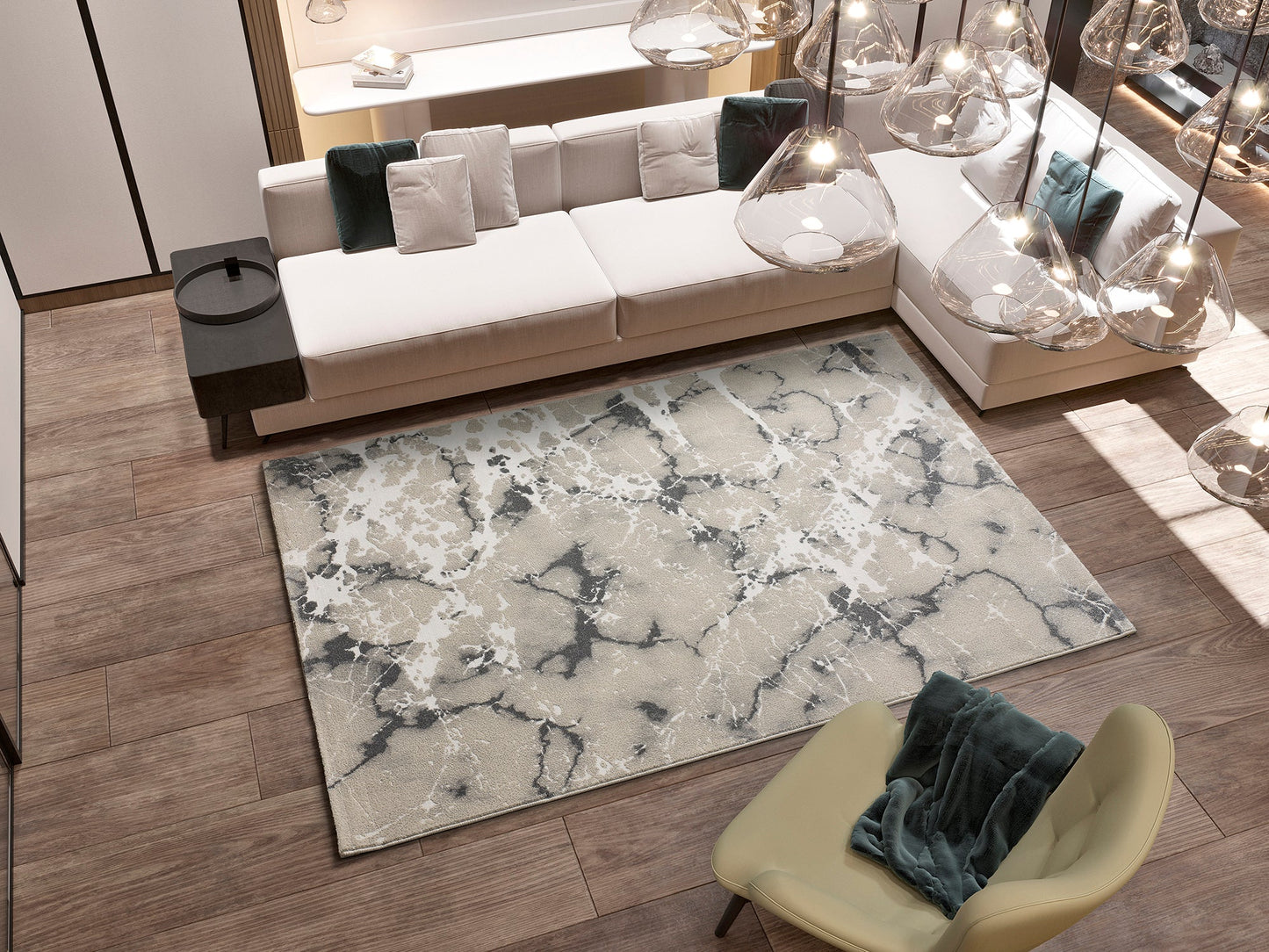 Moma Alfombra abstracta Tibet 12374 Gris ambiente