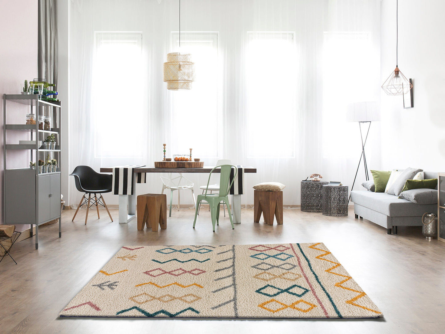 Moma Alfombra étnica de pelo largo Ulai 8653 Multicolor ambiente
