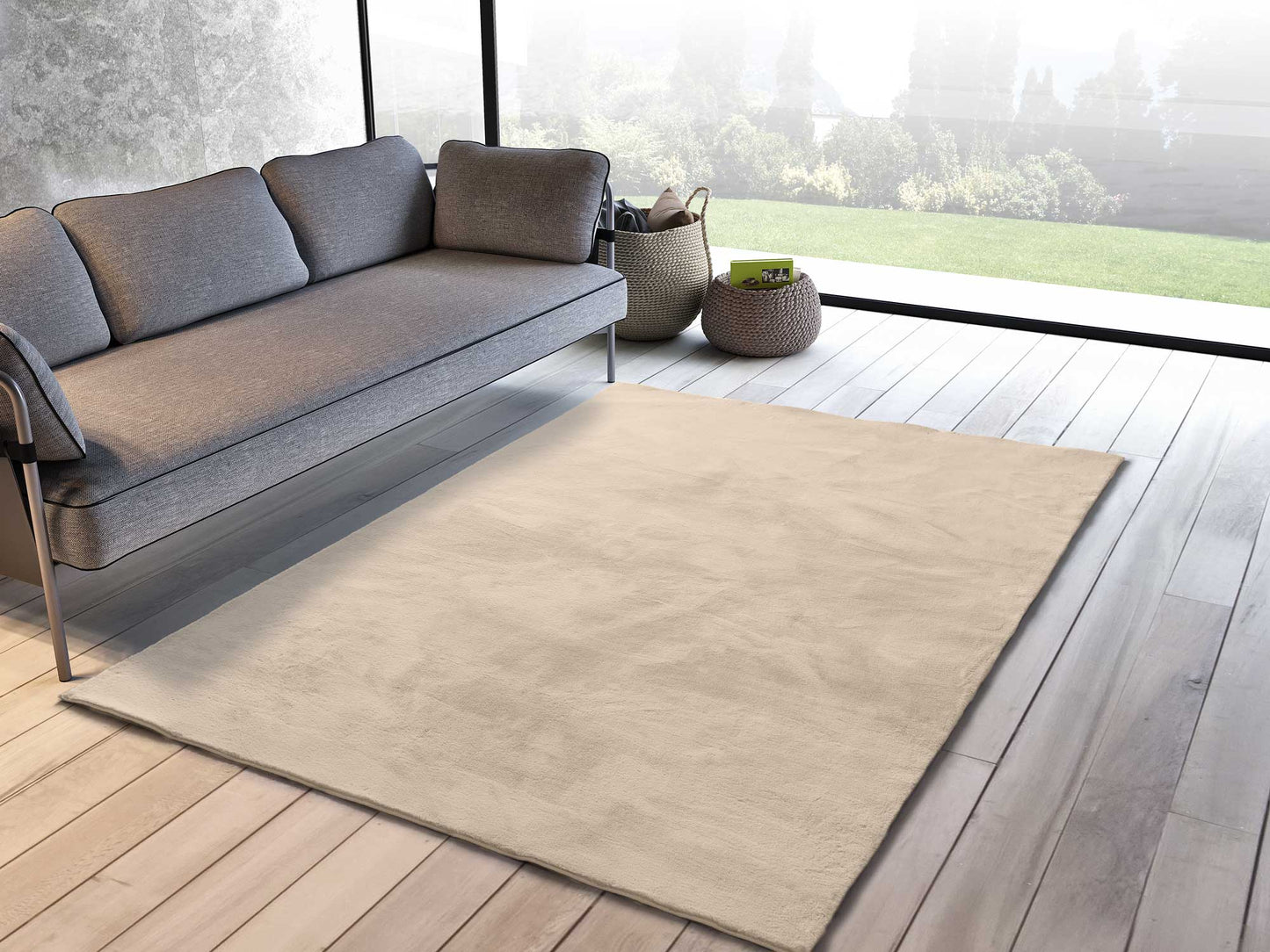 Moma Alfombra lavable Xiana Liso Beige ambiente