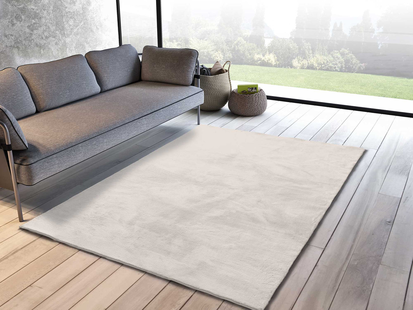 Moma Alfombra lavable Xiana Liso Blanco ambiente