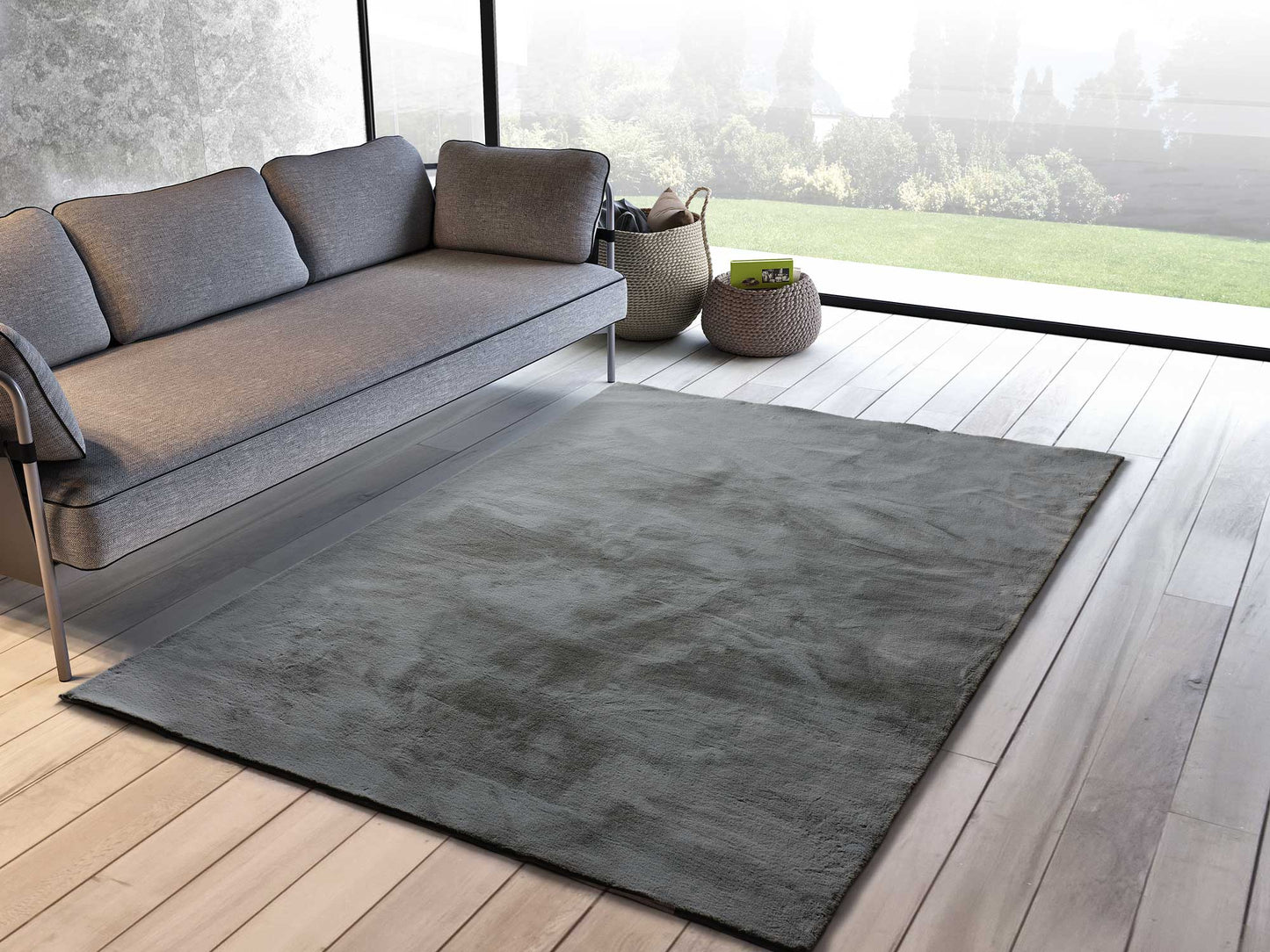 Moma Alfombra lavable Xiana Liso Gris ambiente