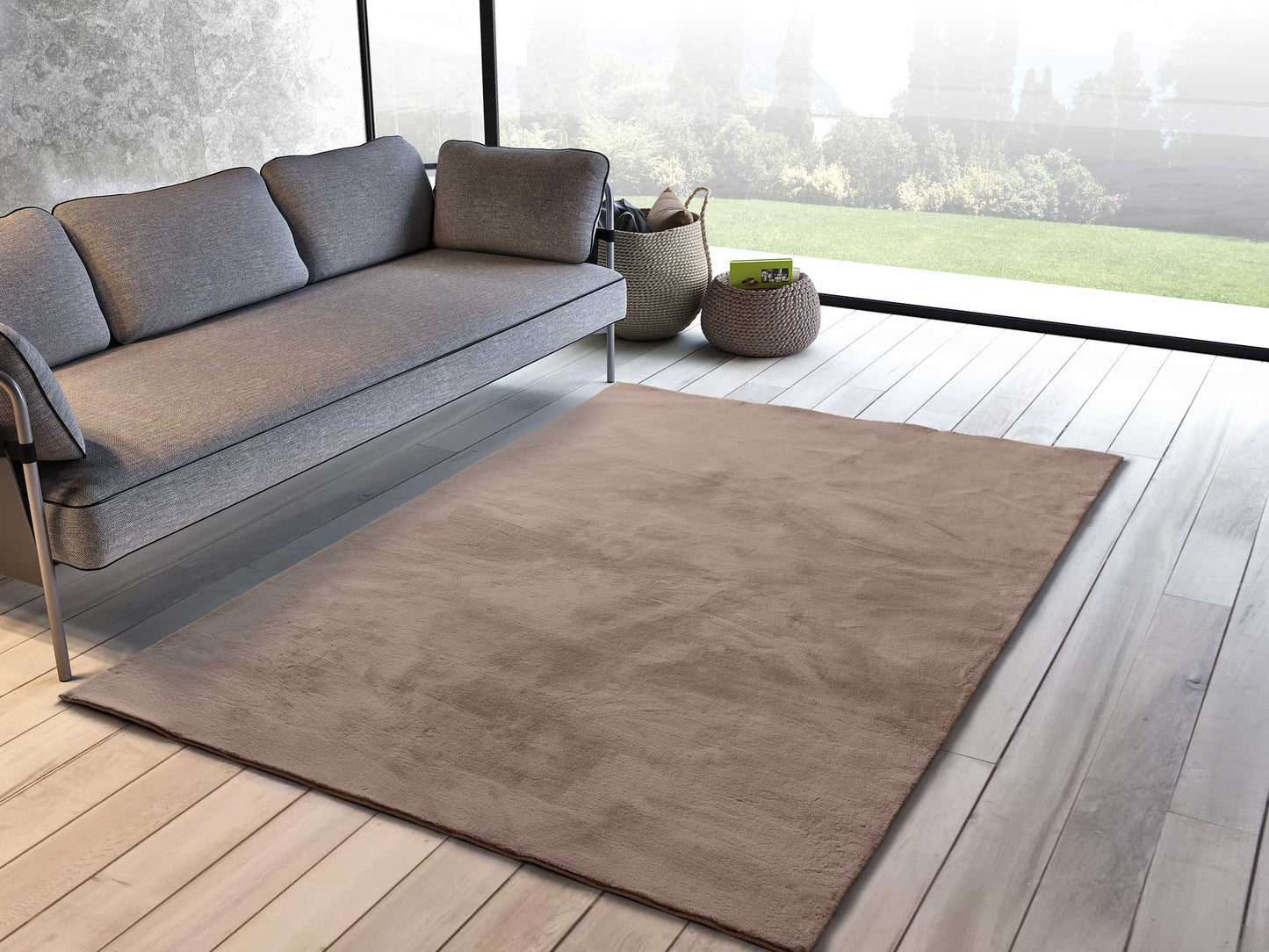 Moma Alfombra lavable Xiana Liso Vison ambiente