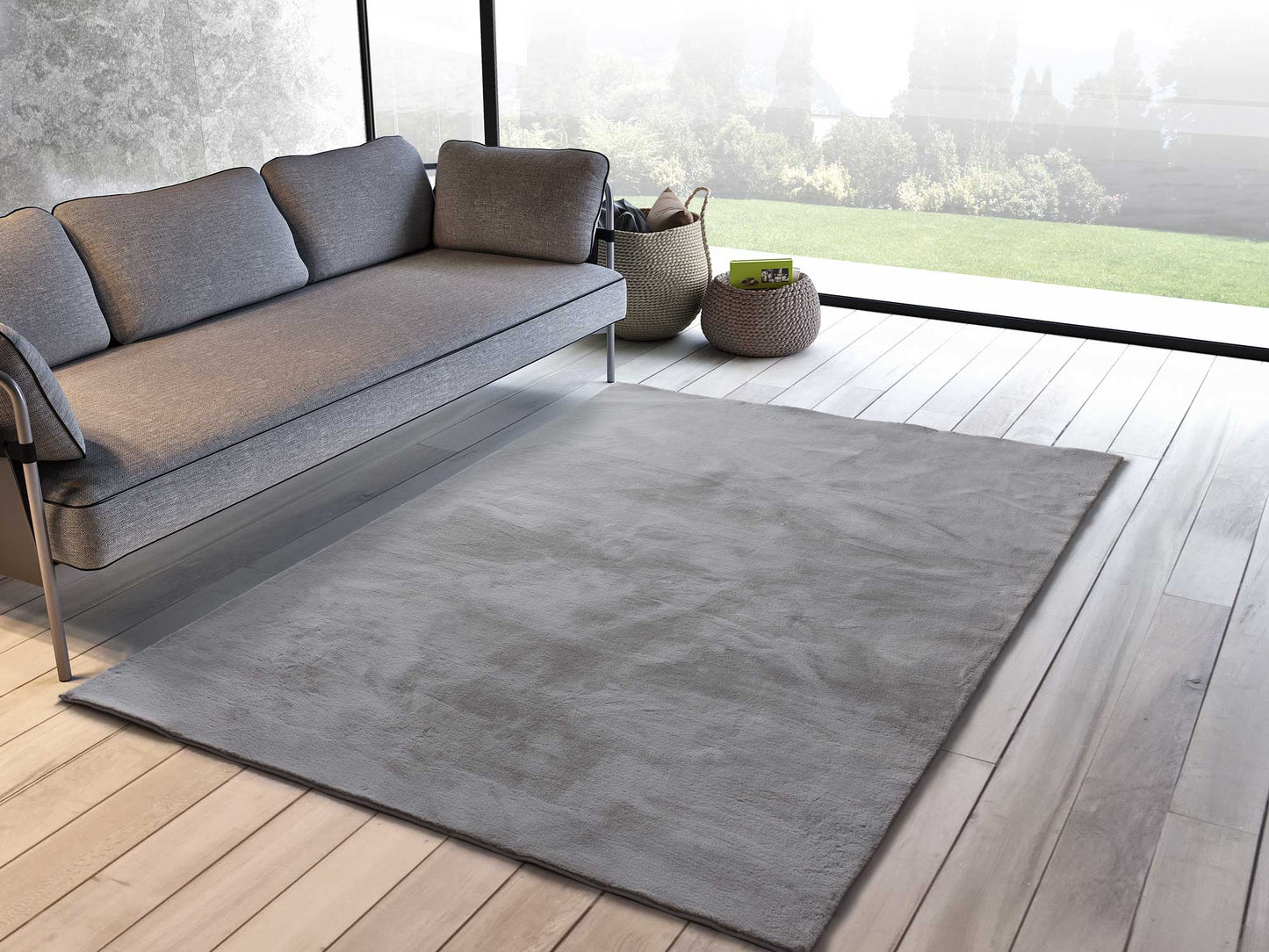 Moma Alfombra lavable Xiana Liso Plata ambiente