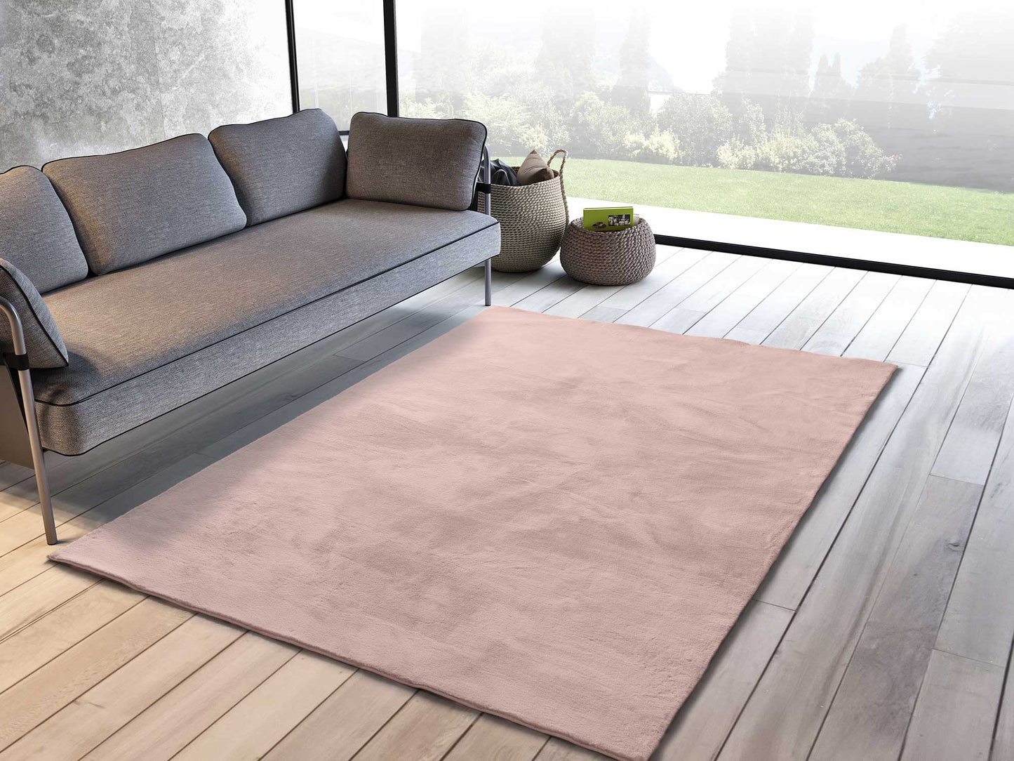 Moma Alfombra lavable Xiana Liso Rosa ambiente