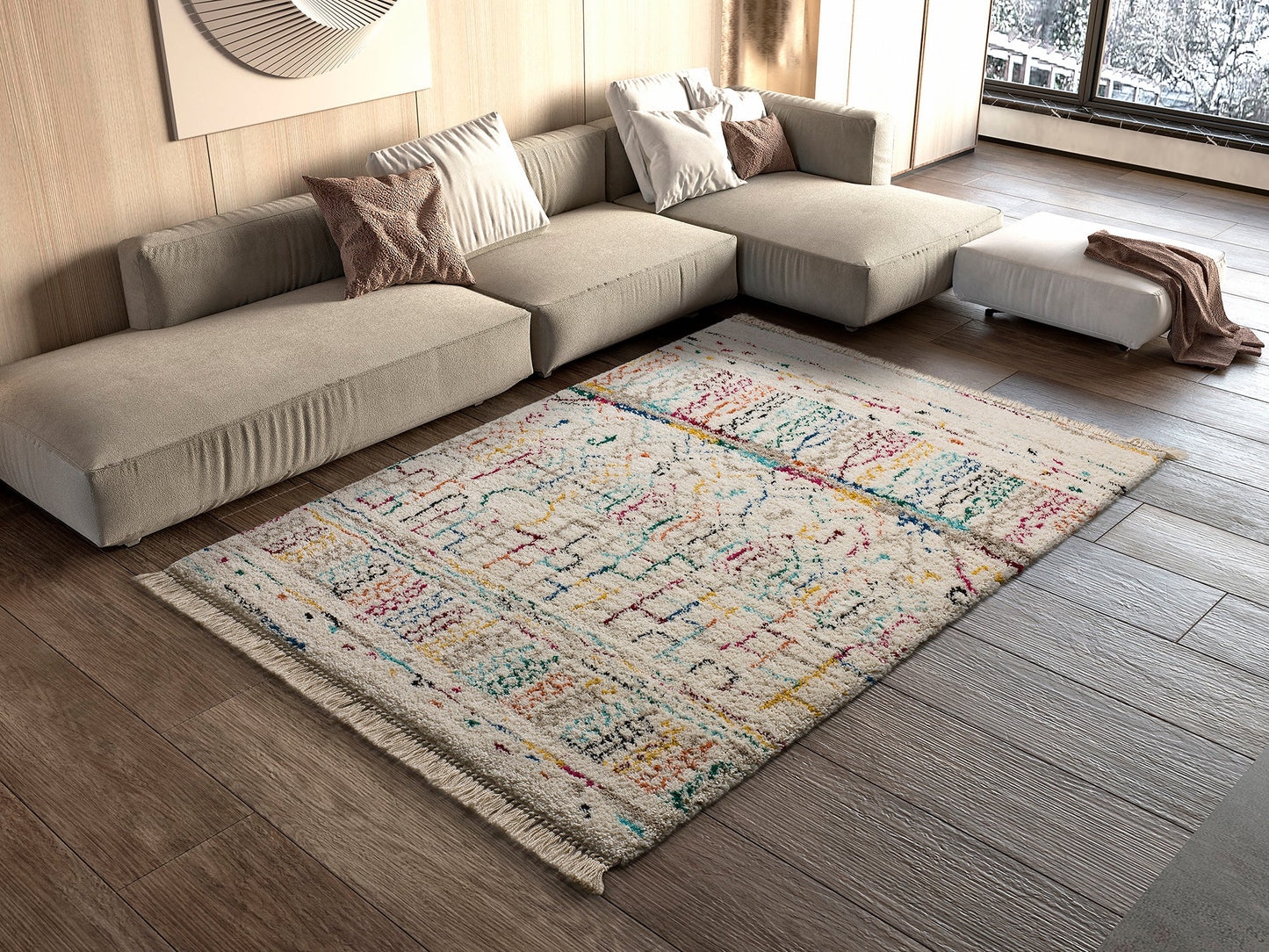 Moma Alfombra de pelo largo con flecos Ziri 5641 Blanco Ambiente