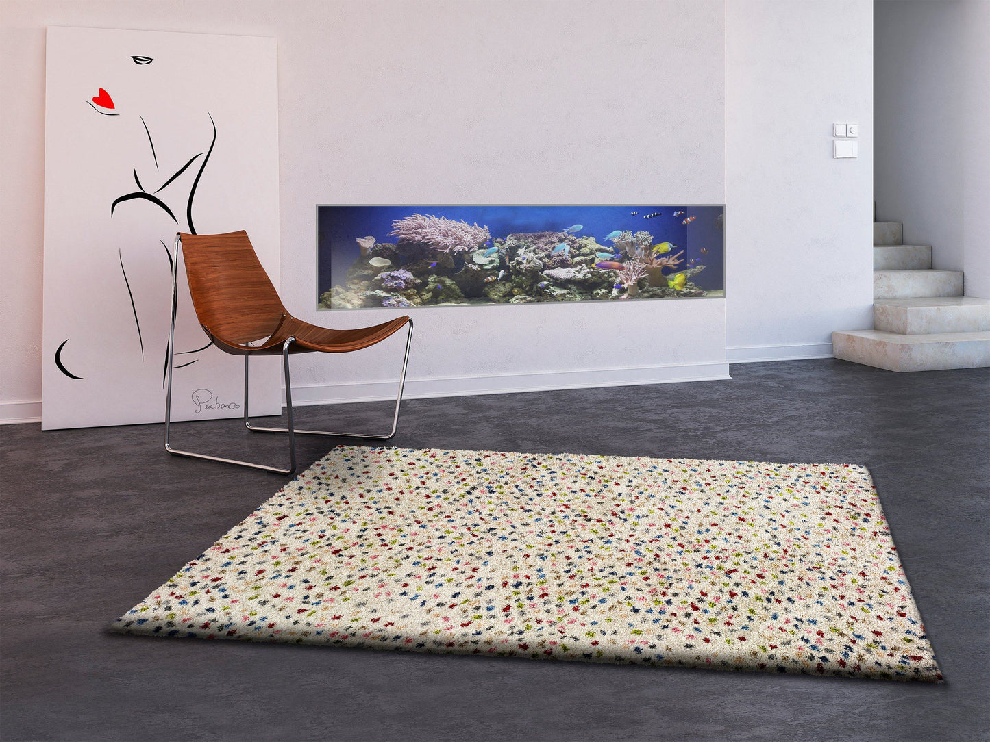 Moma Alfombra shaggy con topos Kasbah 8598 multicolor ambiente