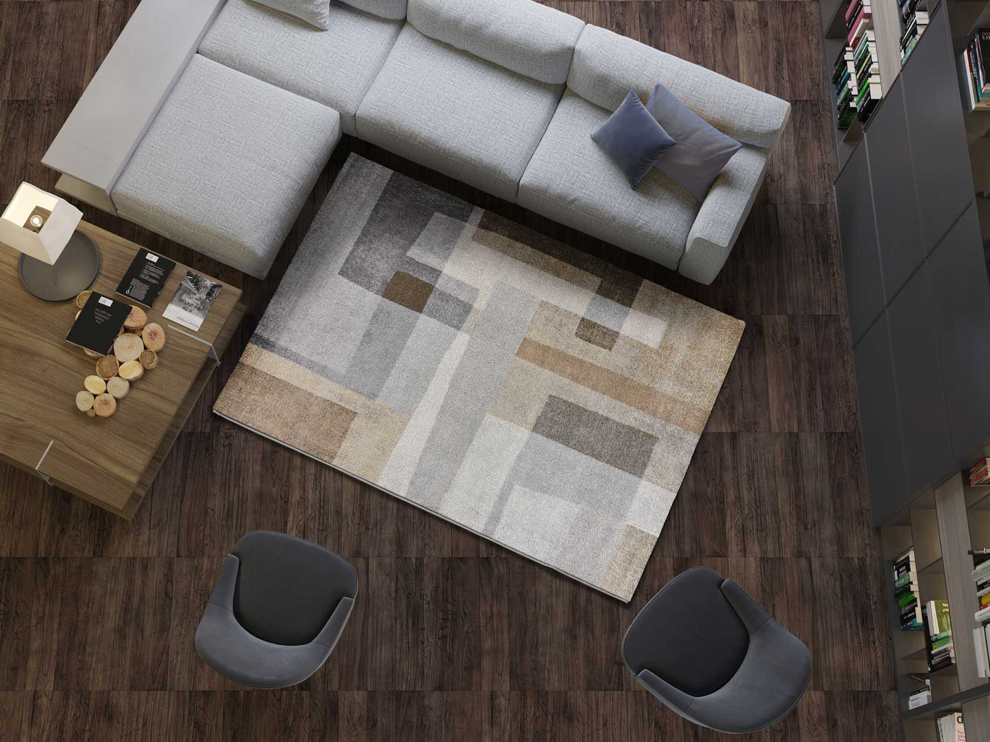 Moma Alfombra abstracta Aydin 6122 Beige ambiente