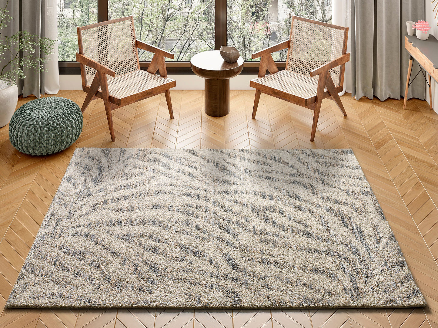 Moma Alfombra étnica con relieve Serene 8682 Blanco ambiente zoom